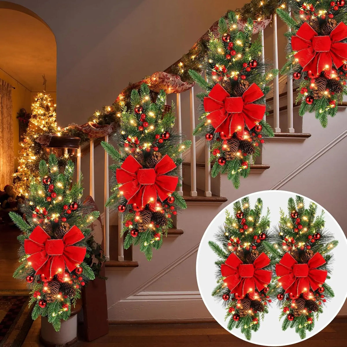 Prelit Christmas Stairway Swags for Door and Outdoor Holiday Decor