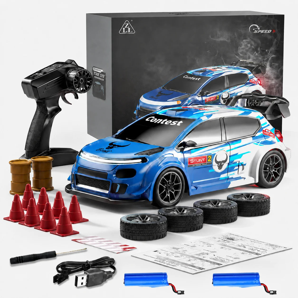 Znlyrion RC Drift Car 4WD With LED Lights And Tires
