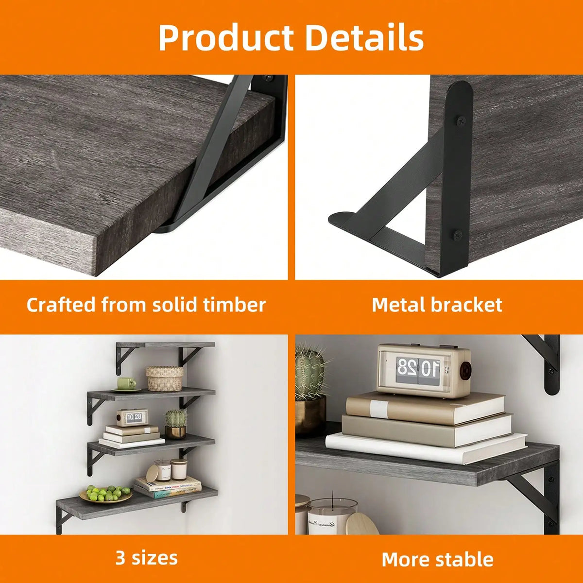 Rustic Farmhouse Floating Wall Shelves With Black Metal Brackets