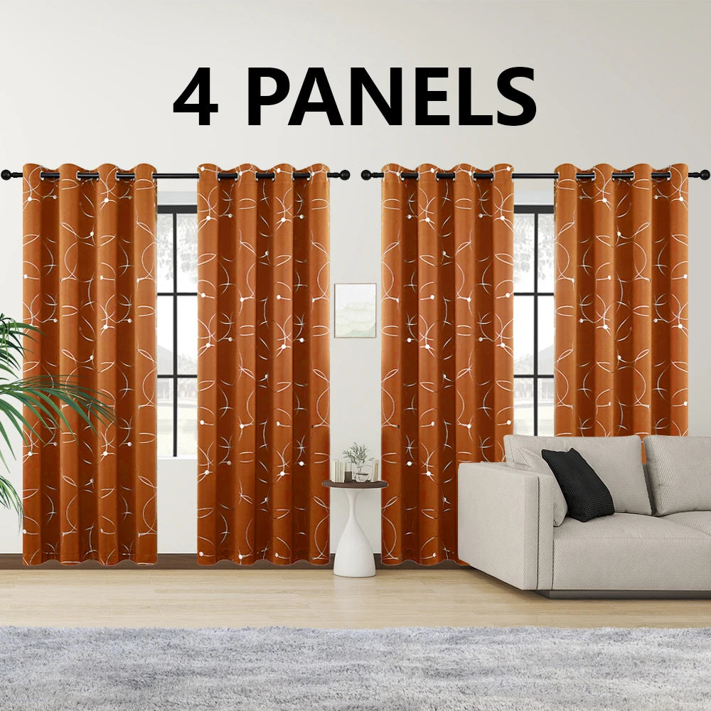 Thermal Insulated Blackout Curtains With Grommet And Foil Print Design