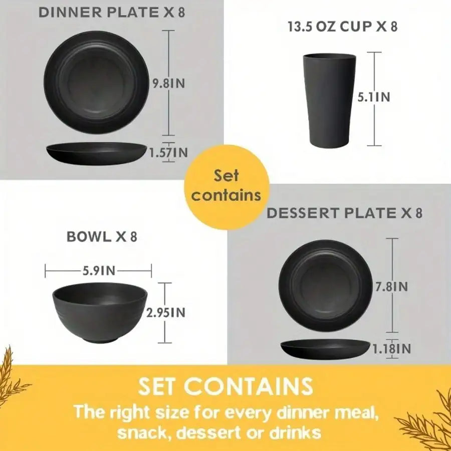 Wheat Straw Dinnerware Set ABS Durable Reusable Tableware Kit