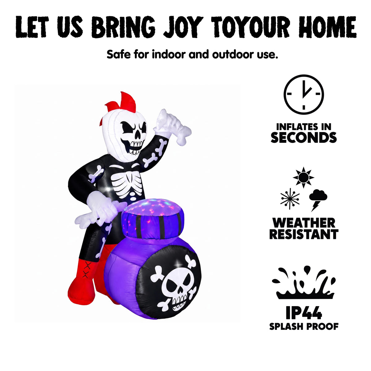 Joyfy Skeleton Drummer Inflatable Halloween Decoration