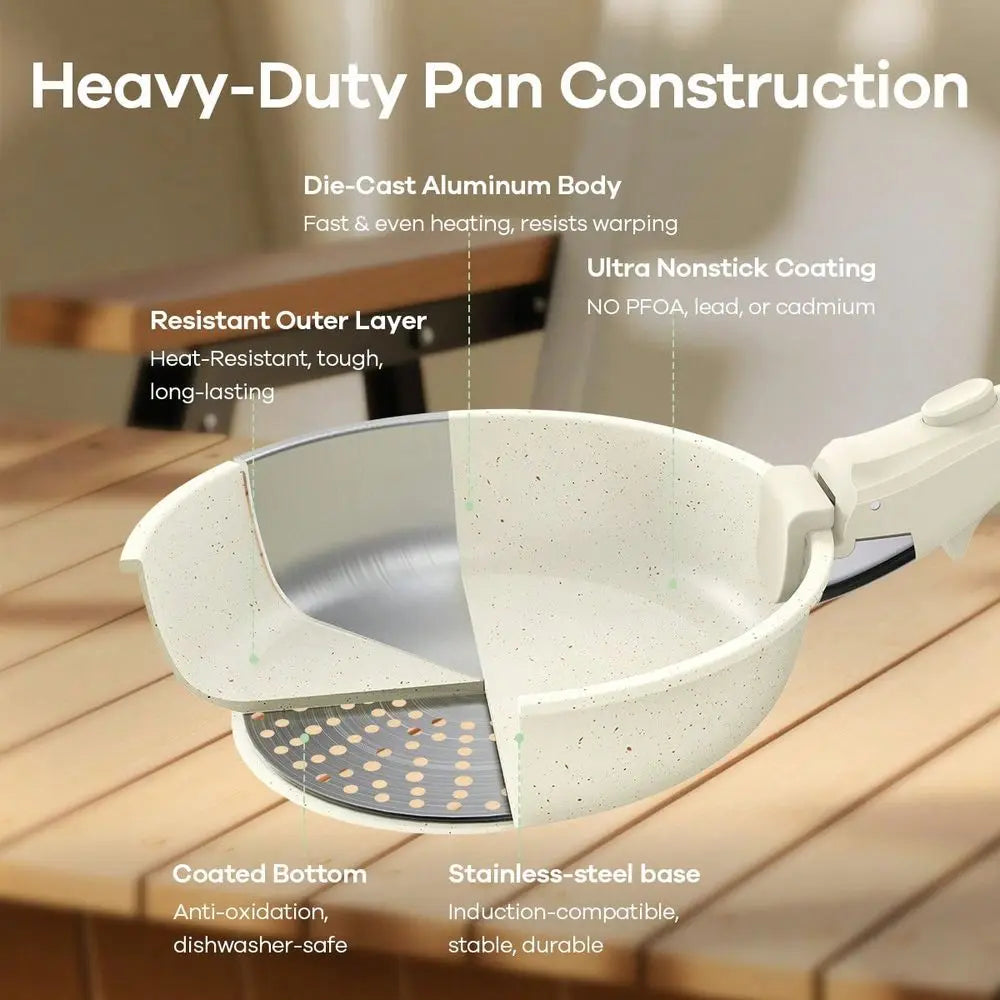 Ceramic Nonstick Pots and Pans Set with Removable Handles Induction Compatible