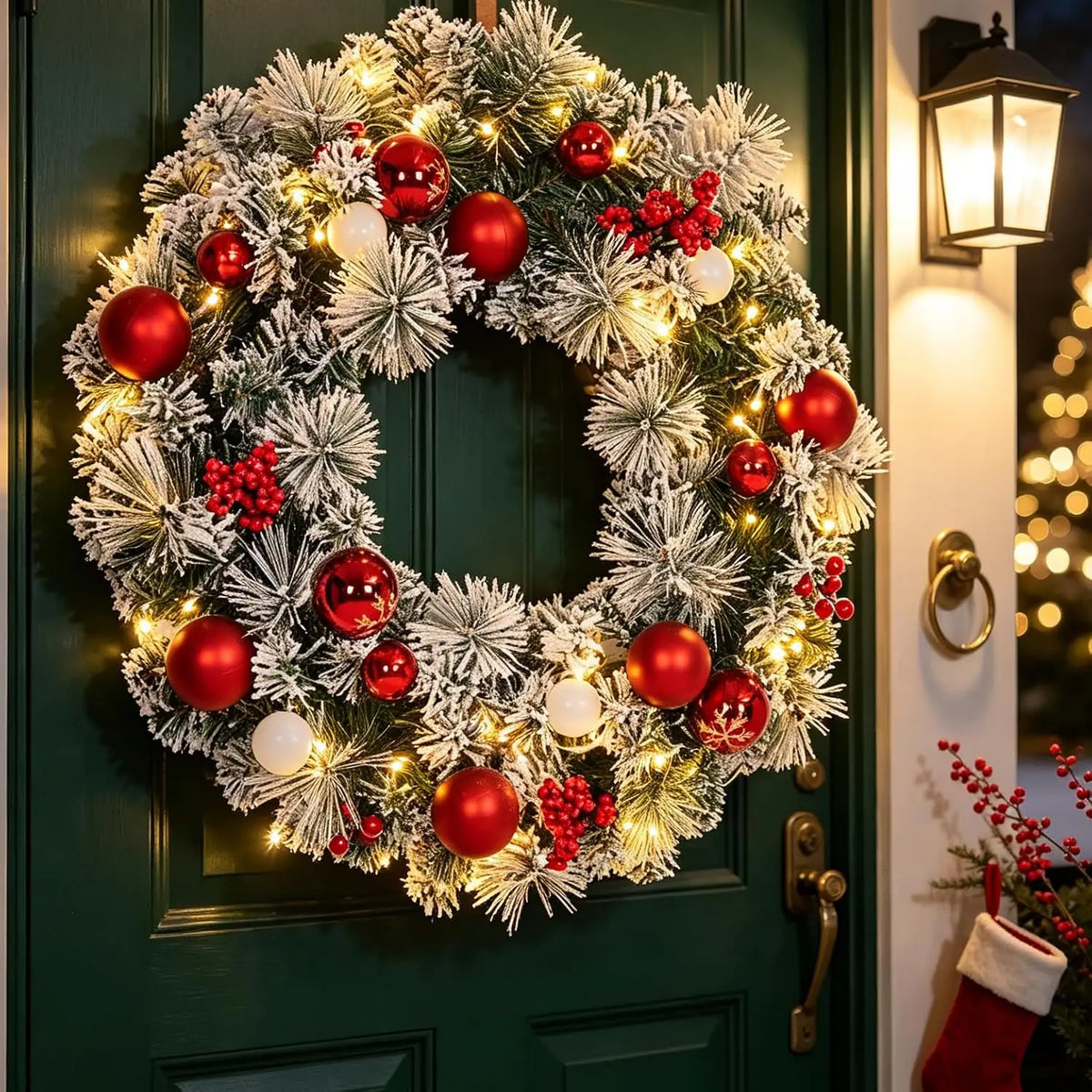 Pre Lit Artificial Christmas Wreath With Warm Led Lights