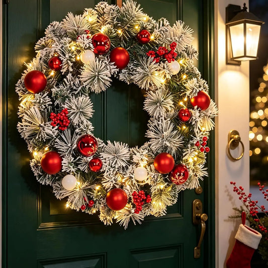 Pre Lit Artificial Christmas Wreath With Warm Led Lights