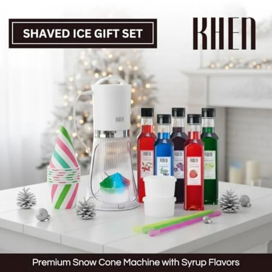 Electric Snow Cone Machine Gift Set With 5 Syrup Flavors And 25 Cups