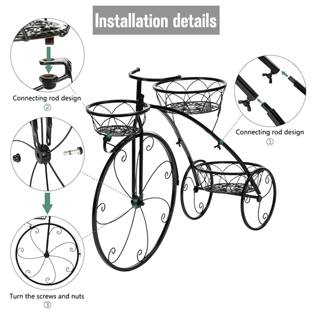 Three Tier Bicycle Plant Stand Wrought Iron Tricycle Planter