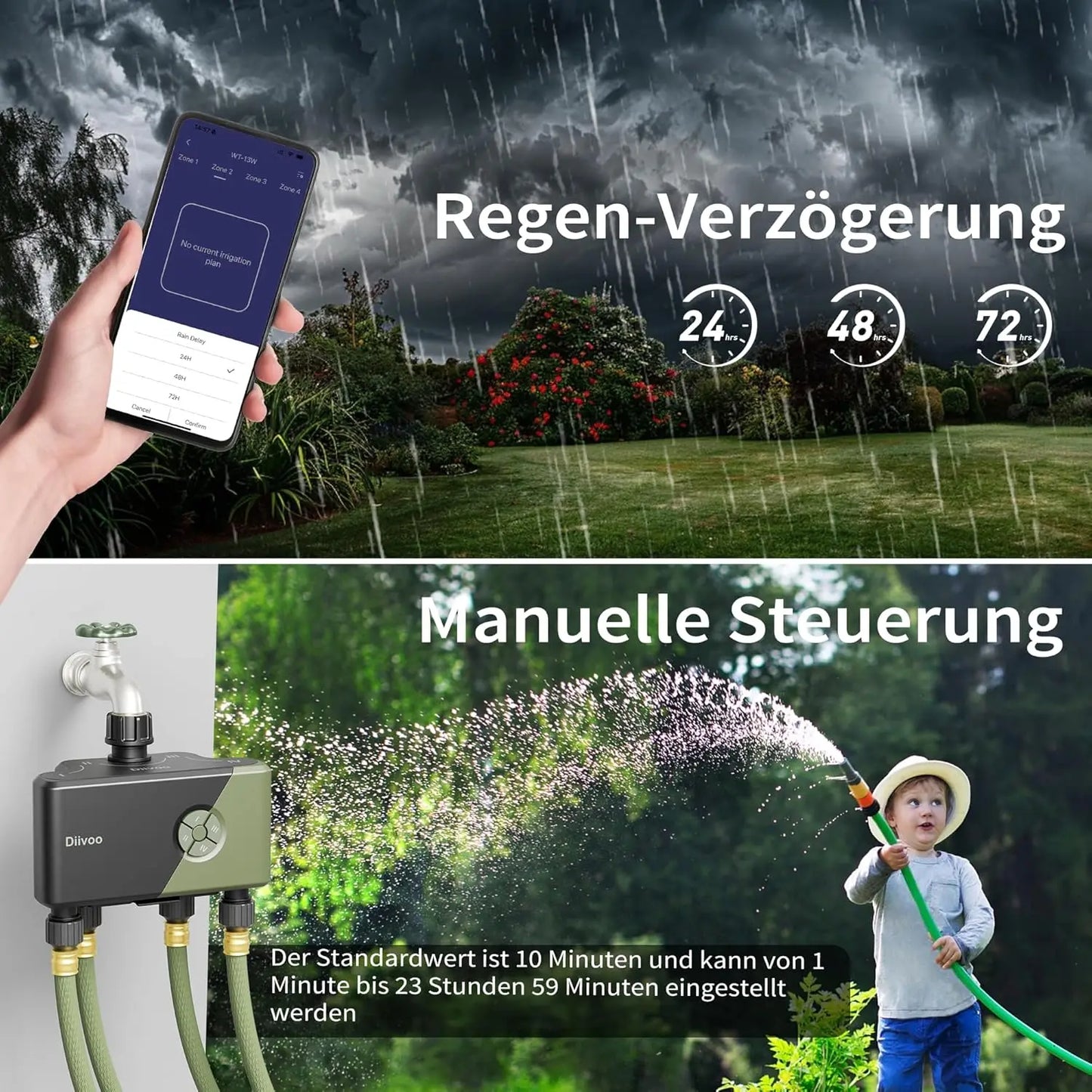 Diivoo Garden WiFi Water Timer Three Four Zones Irrigation Controller