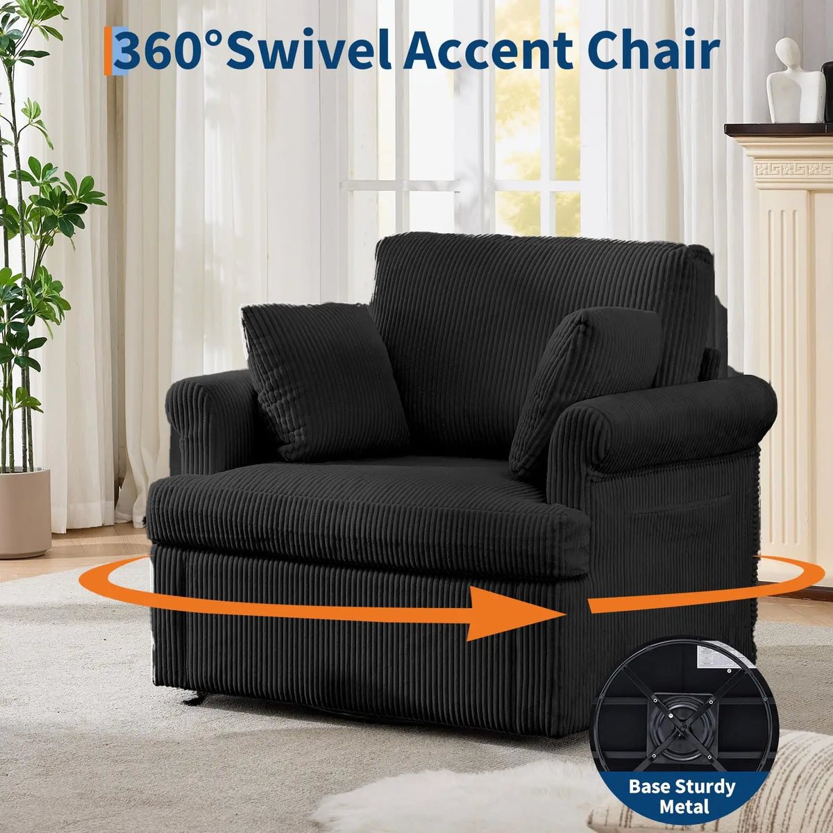 HiMISS Swivel Accent Chair With Pillows And Storage Pockets
