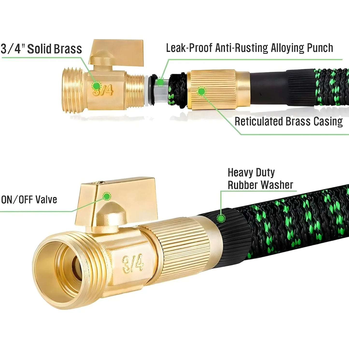 Non Expandable Garden Hose With 10 Function Nozzles Flexible Lightweight