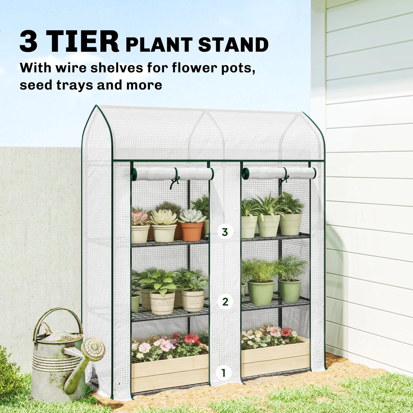 Three Tier Mini Greenhouse for Seed Trays and Pots Portable