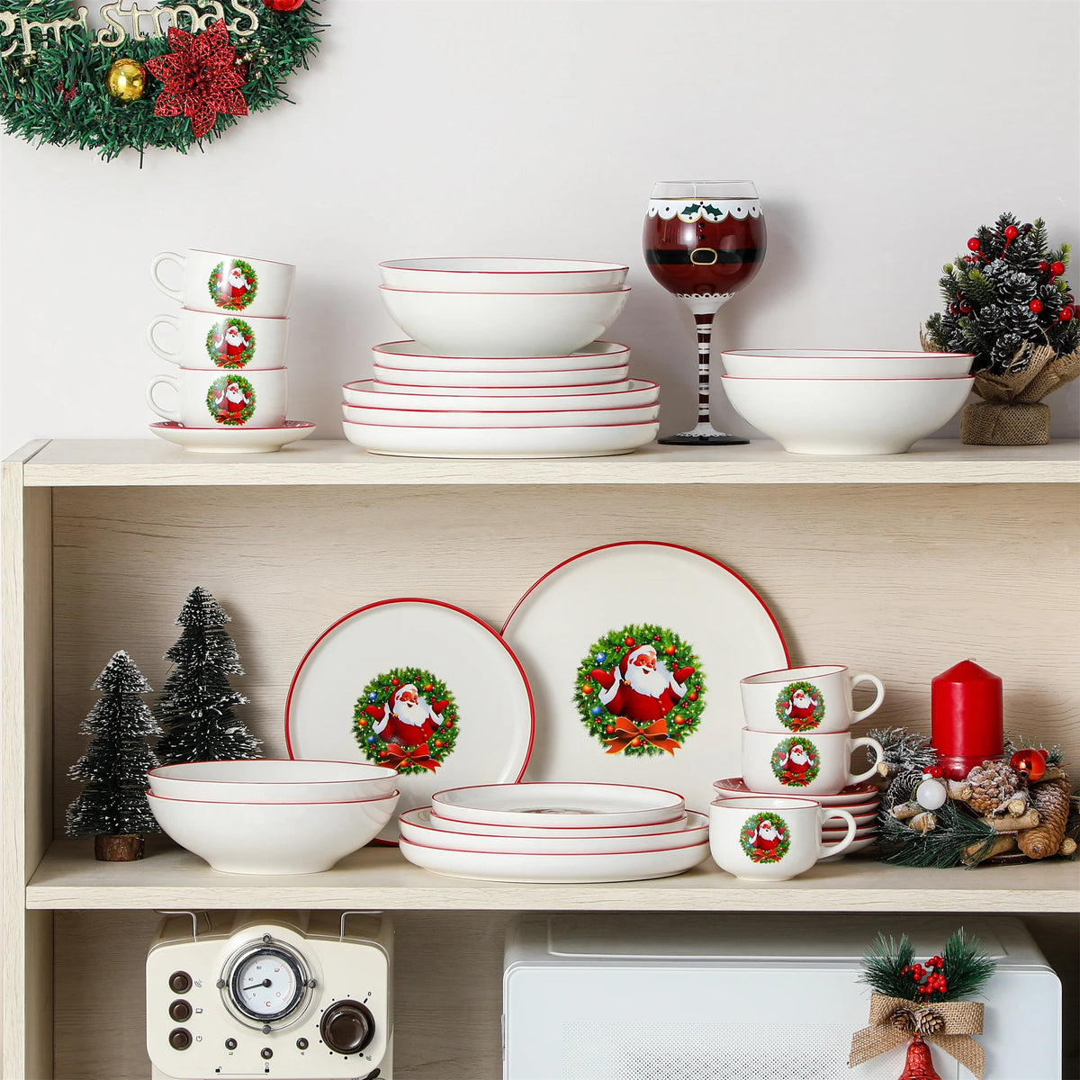 MALACASA Ceramic Christmas Dinnerware Set With Plates And Cups