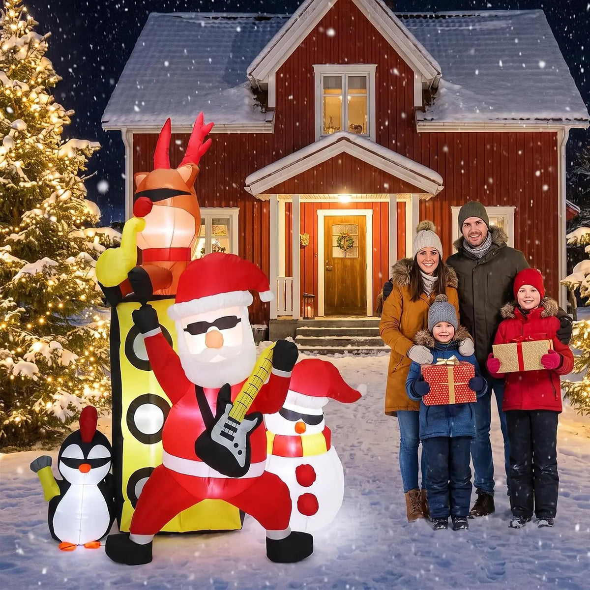 Christmas Inflatable Musical Band With Santa Reindeer Snowman Penguin Led Home Decor