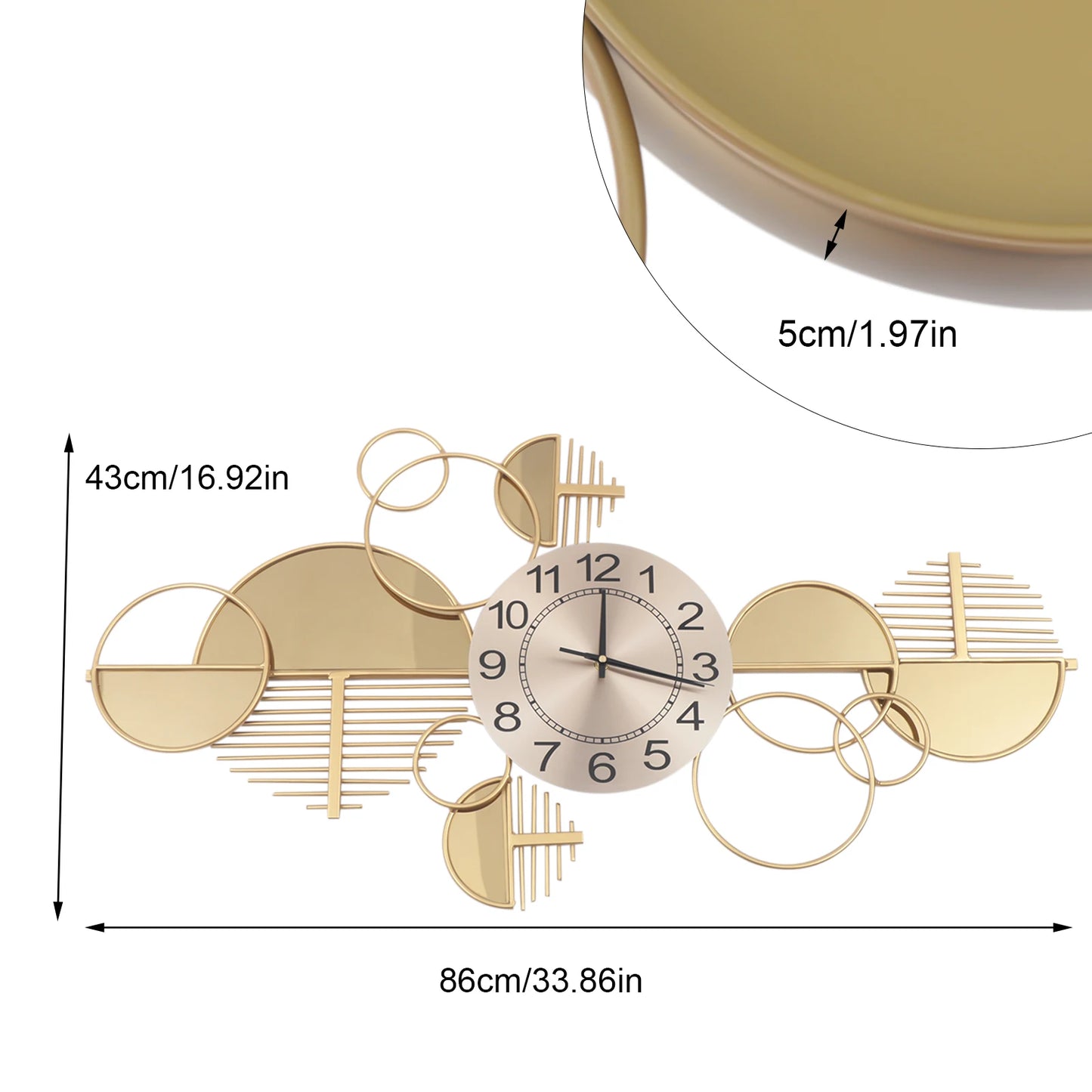 Creative Modern Metal Wall Clock Battery Operated Silent Minimalist