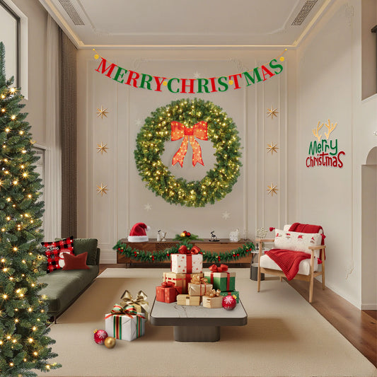 GAOMON Pre Lit Christmas Wreath LED Lights For Holiday Decor