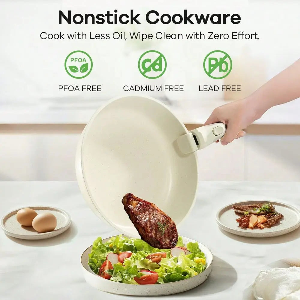 Ceramic Nonstick Pots and Pans Set with Removable Handles Induction Compatible