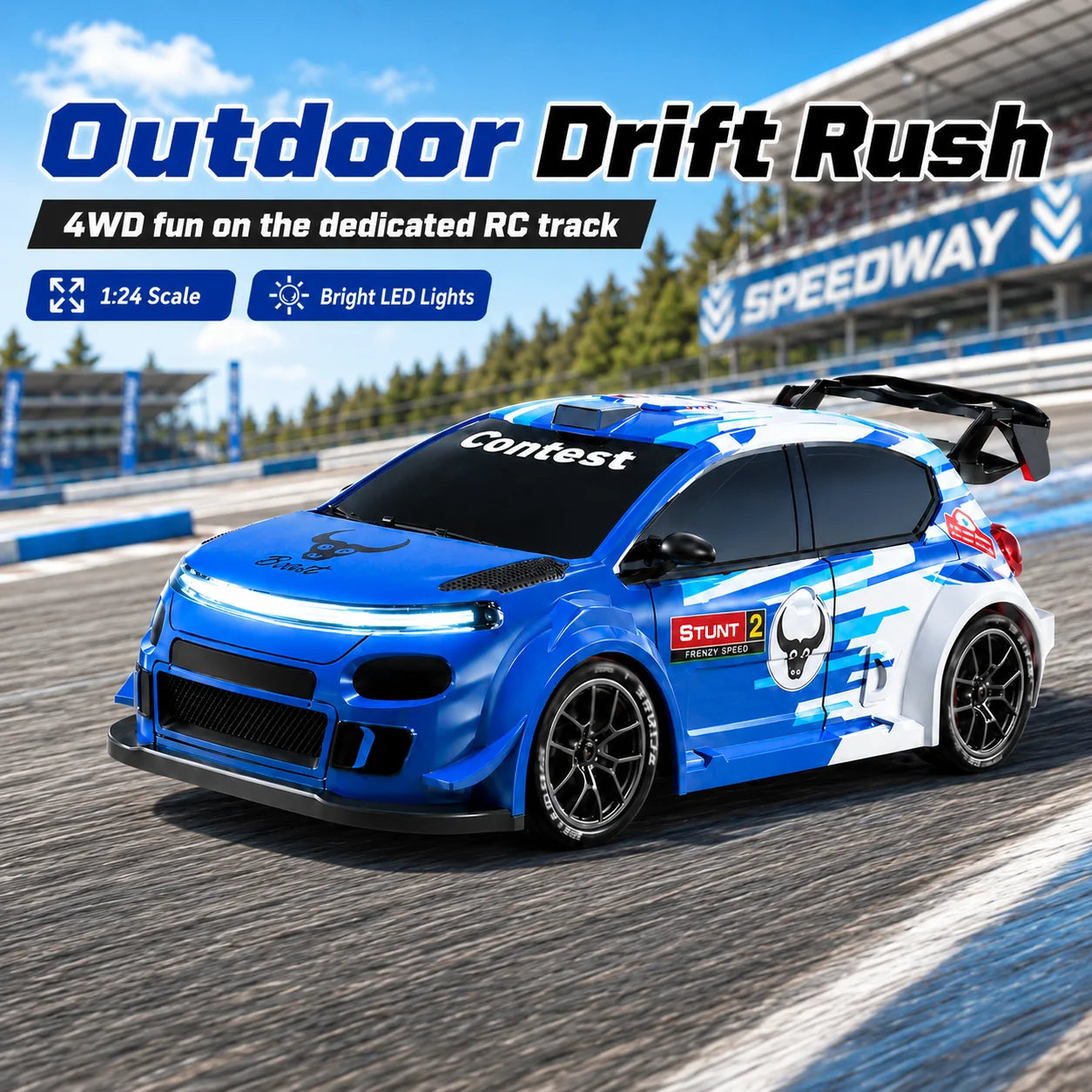 Znlyrion RC Drift Car 4WD With LED Lights And Tires