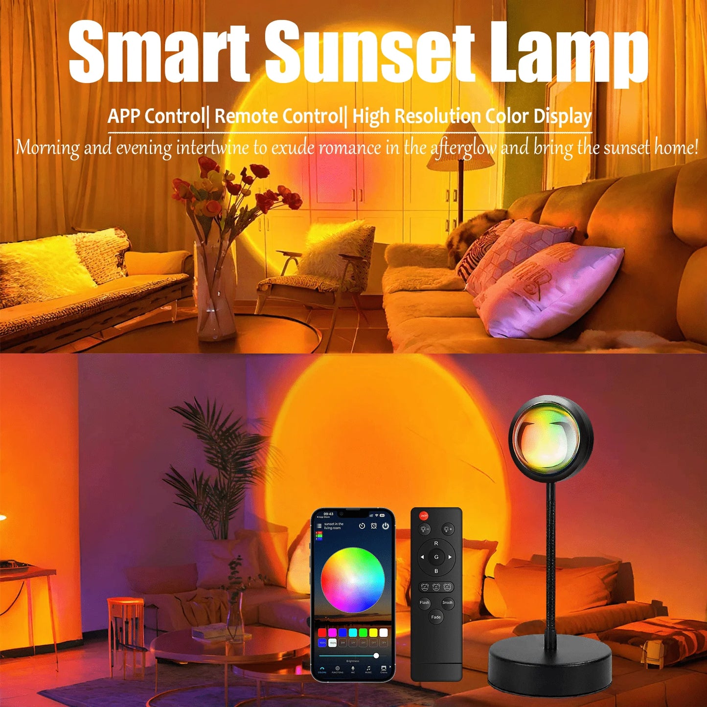 APP Sunset Lamp Projector LED Lights For Bedroom 16 Modes