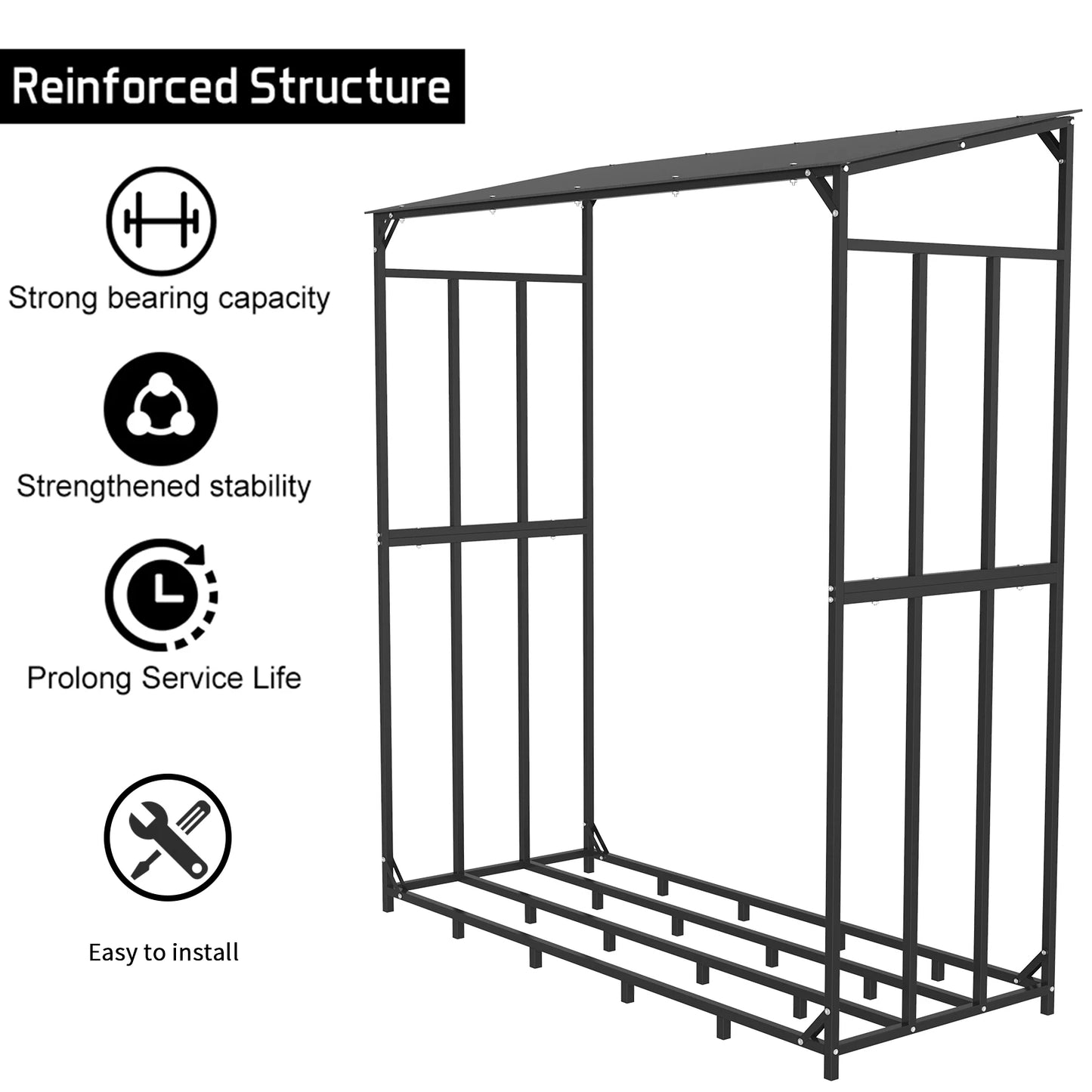 Heavy Duty Outdoor Firewood Storage Rack Log Holder With Cover