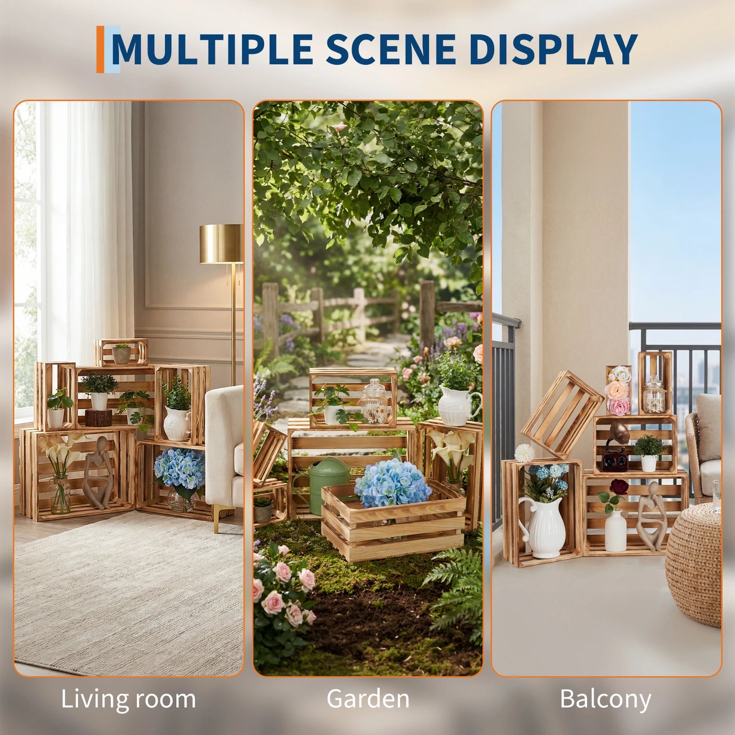 HiMISS Rustic Farmhouse Wooden Storage Crates Nesting Boxes For Home Decor