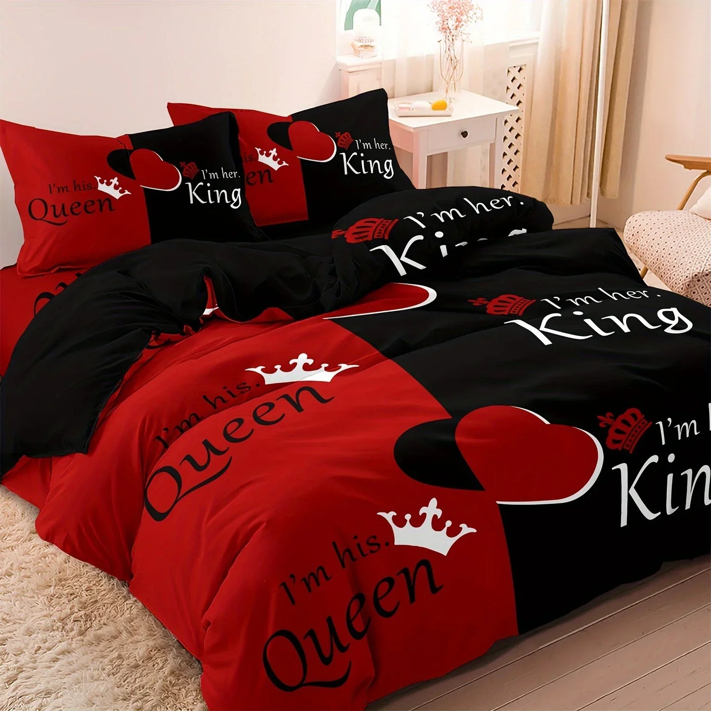 YHXSLYCN Three Piece Duvet Cover Set With Letter Print