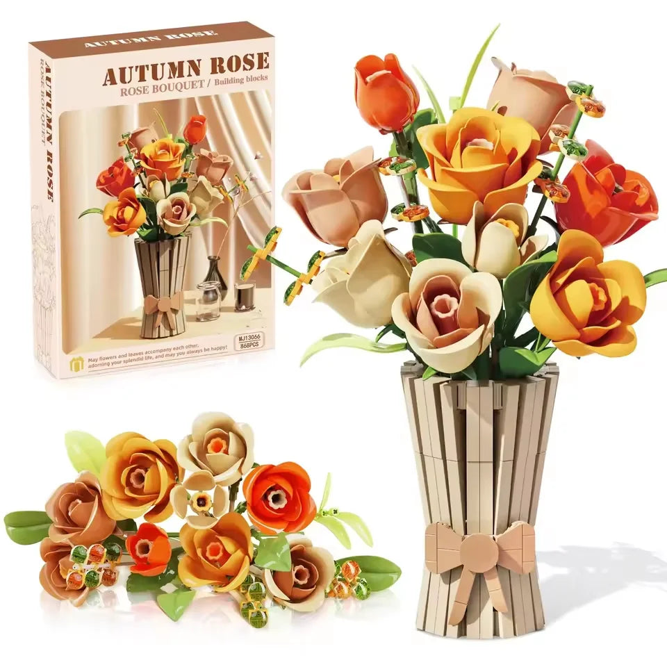 AmazingBloks Rose Bouquet Building Blocks Eternal Flower Vase