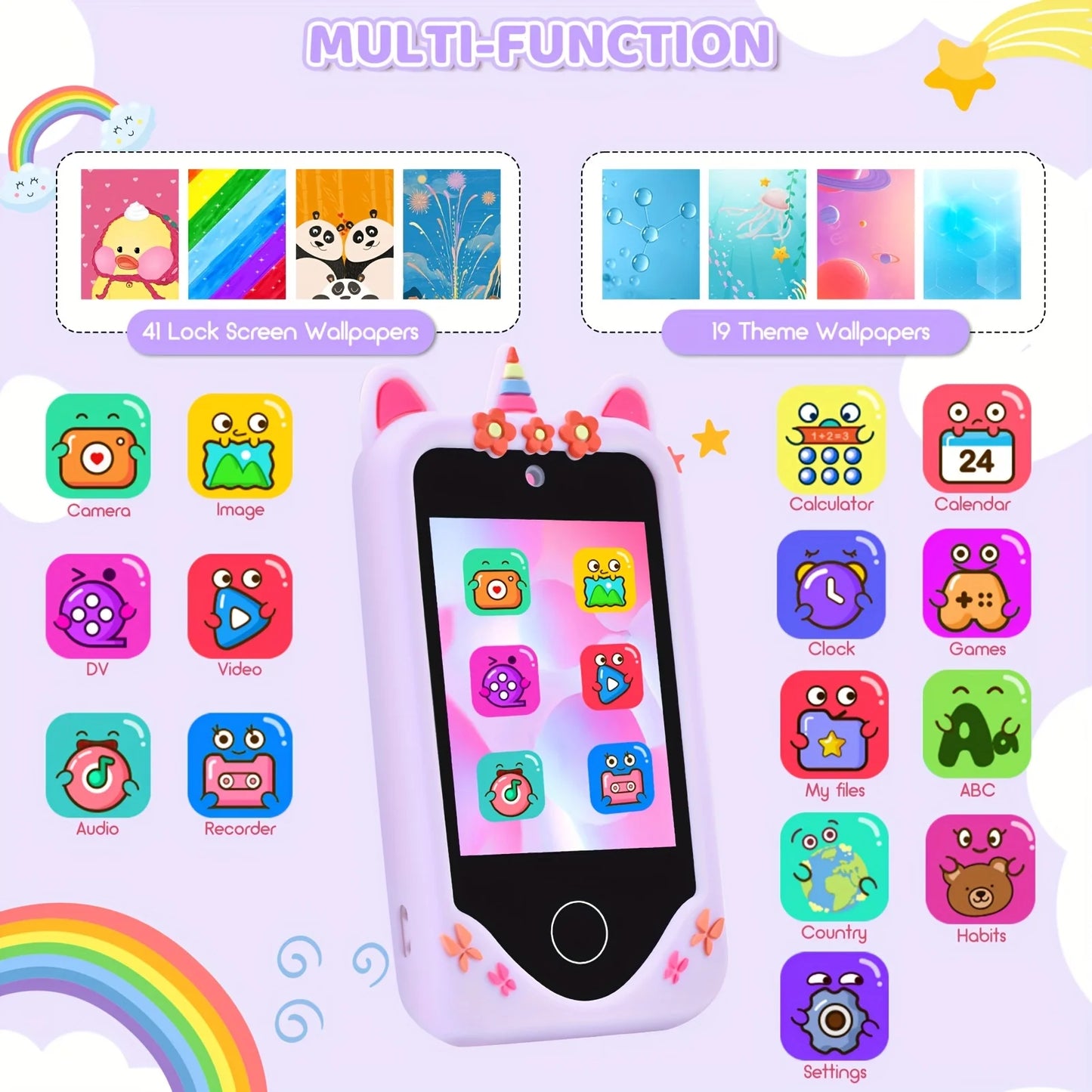 Children's Smart Phone Toy, Touchscreen HD Dual Camera Kids' Toy Phone with 32GB SD Card, Travel Toy, Suitable as Birthday or Ch