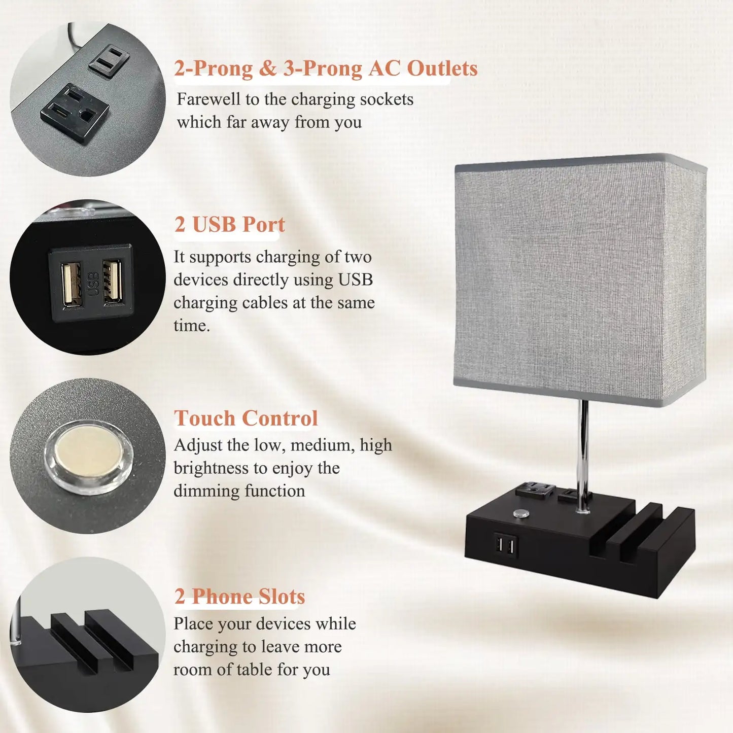 SZRSTH Bedside Lamp With Dual USB Ports And Dimmable LED