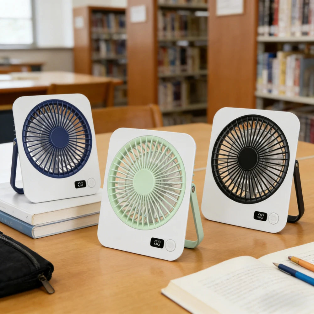 Rechargeable USB Mini Desktop Fan With Foldable Handle And 5 Speed Ultra Quiet