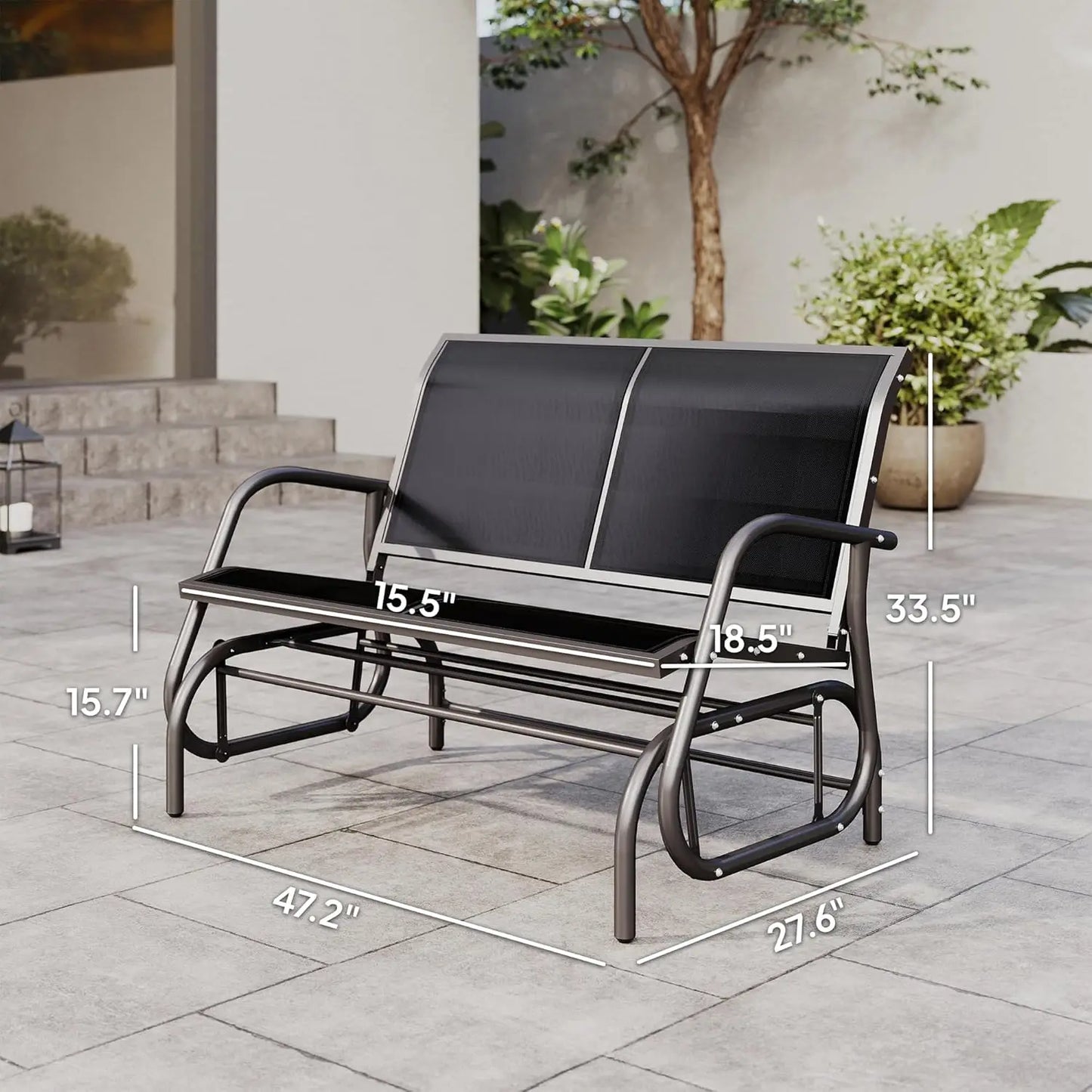 2 Person Outdoor Glider Bench With Powder Coated Steel Frame For Patio