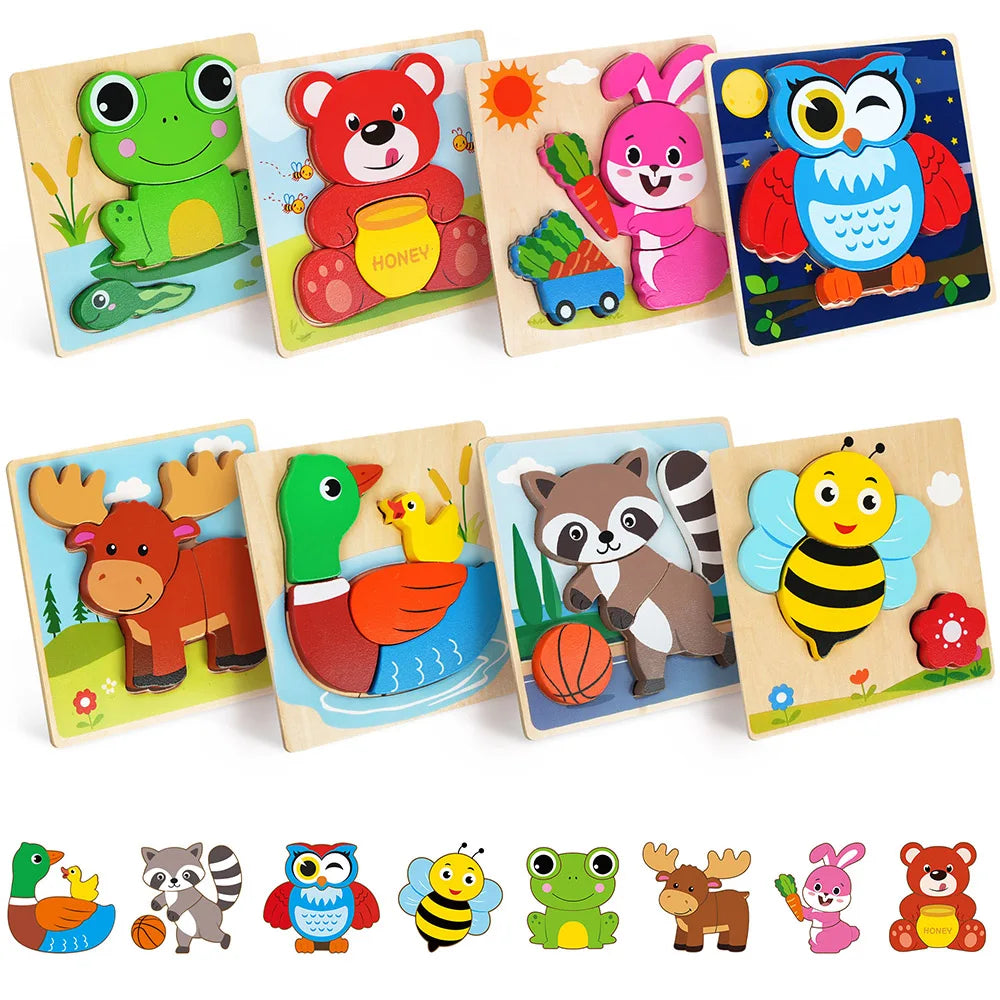 Animal Wooden Puzzles For Toddlers Educational Toys Pack Of 8