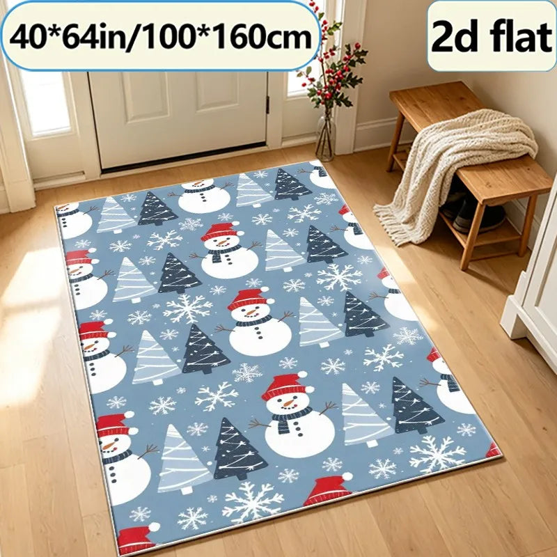 Winter Snowman Christmas Tree Rug Holiday Living Room Carpet