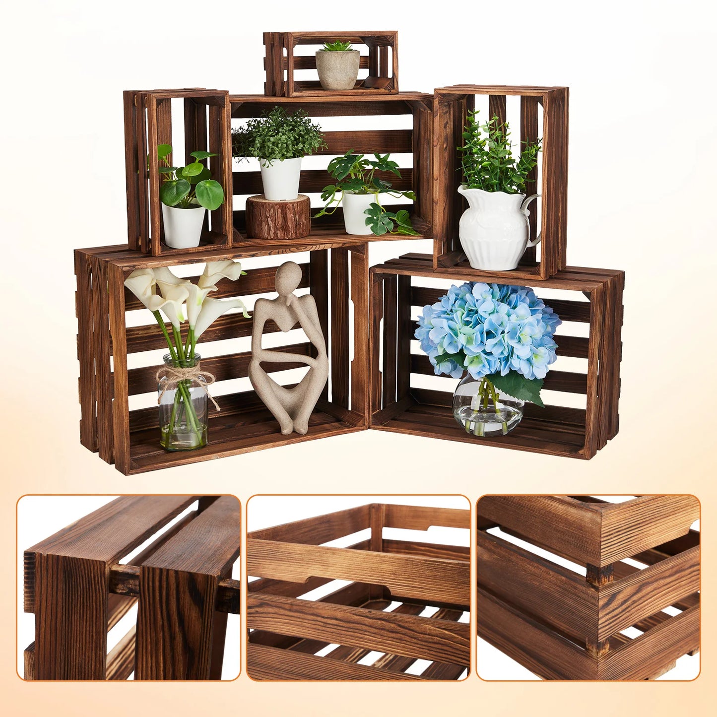 HiMISS Rustic Farmhouse Wooden Storage Crates Nesting Boxes For Home Decor