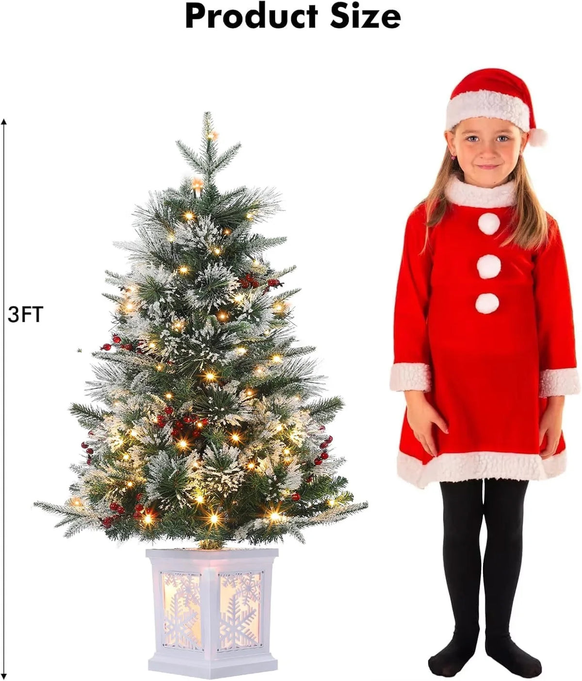 ANIXOL Pre Lit Snow Flocked Artificial Christmas Tree With Elk Base