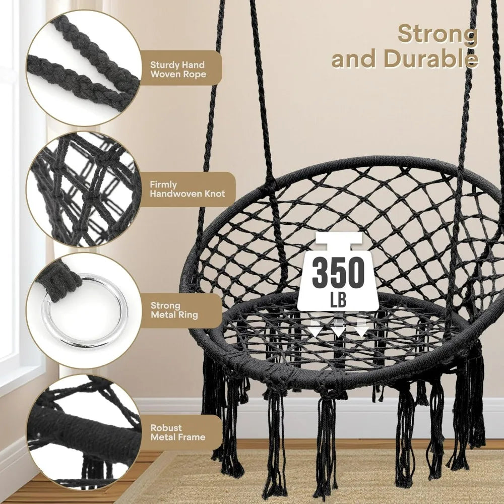 Athena Collection Hammock Swing Chair With Thick Cushions Macrame Rope