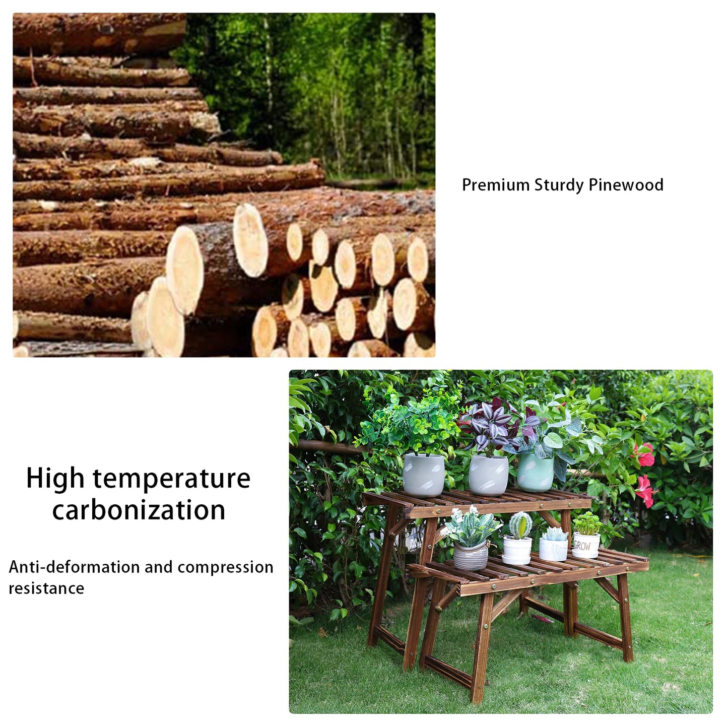 Three Tier Wood Plant Stand Vertical Shelf Indoor Outdoor Balcony