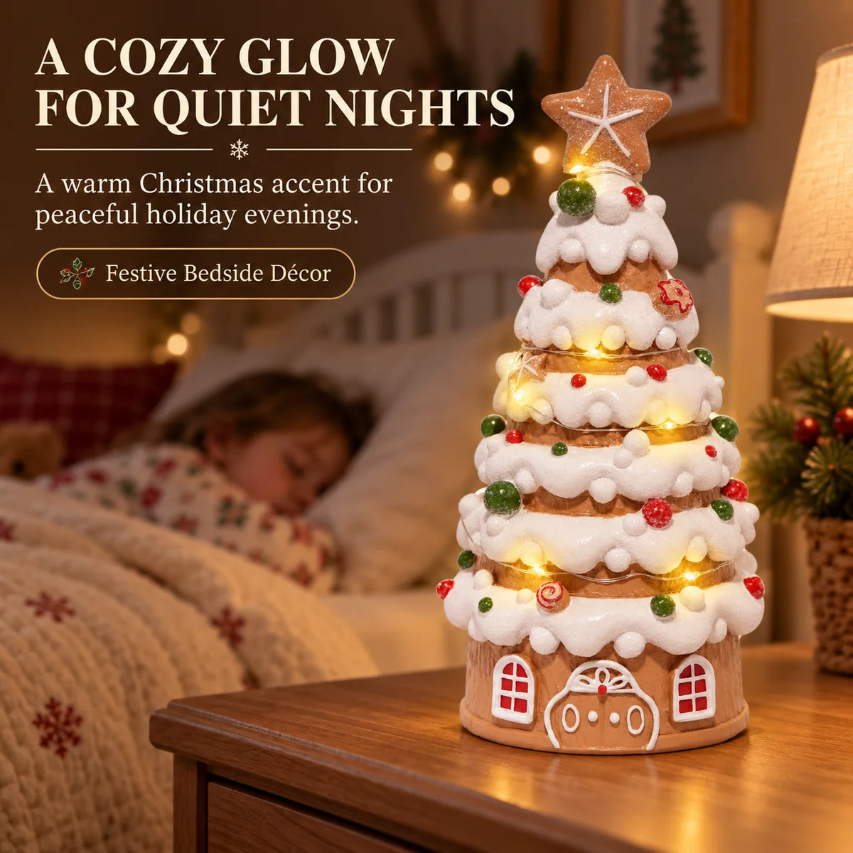 Hodao Light Up Gingerbread Christmas Tree Tabletop Ornament