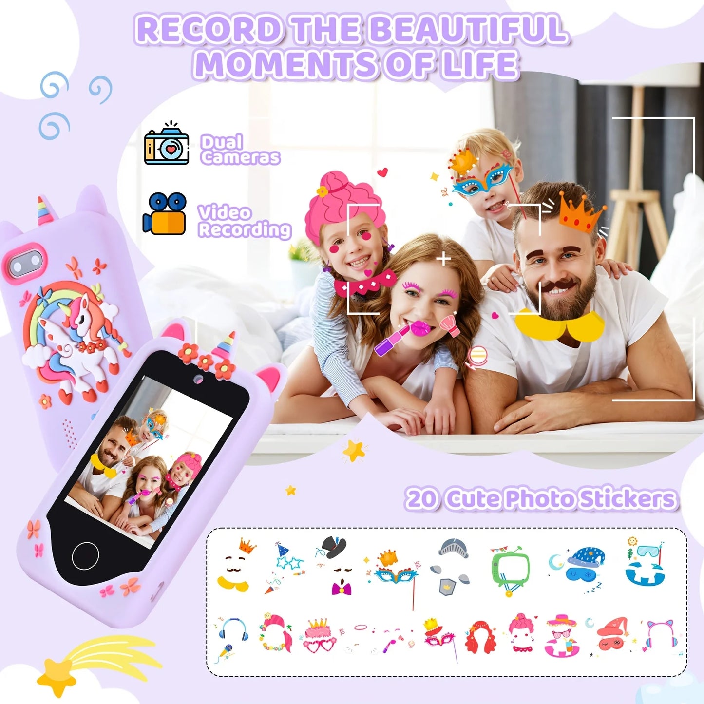 Children's Smart Phone Toy, Touchscreen HD Dual Camera Kids' Toy Phone with 32GB SD Card, Travel Toy, Suitable as Birthday or Ch
