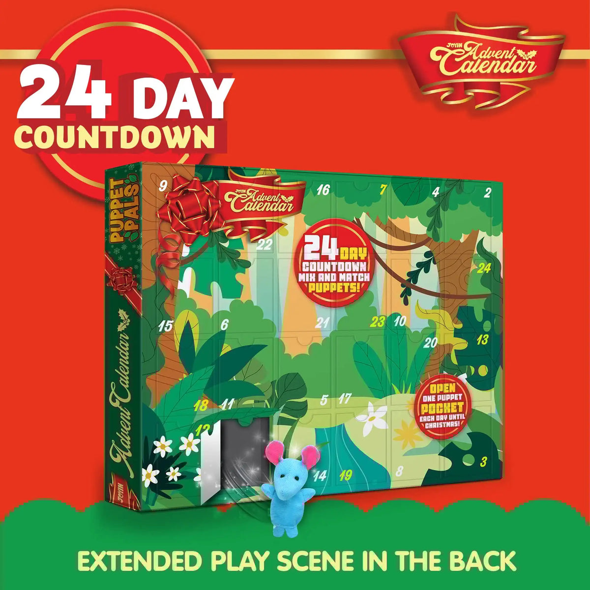 Joyfy Christmas Advent Calendar With Plush Animal Finger Puppets