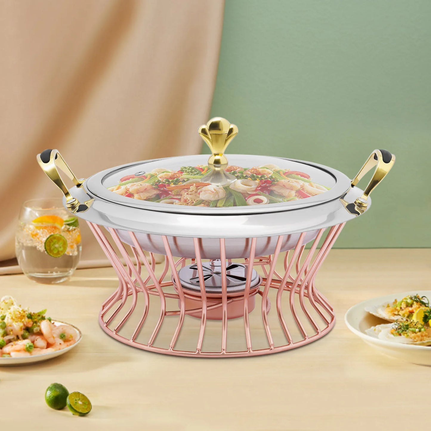 Stainless Steel Round Chafing Dish 24cm 2L Buffet Warmer With Fuel Holder