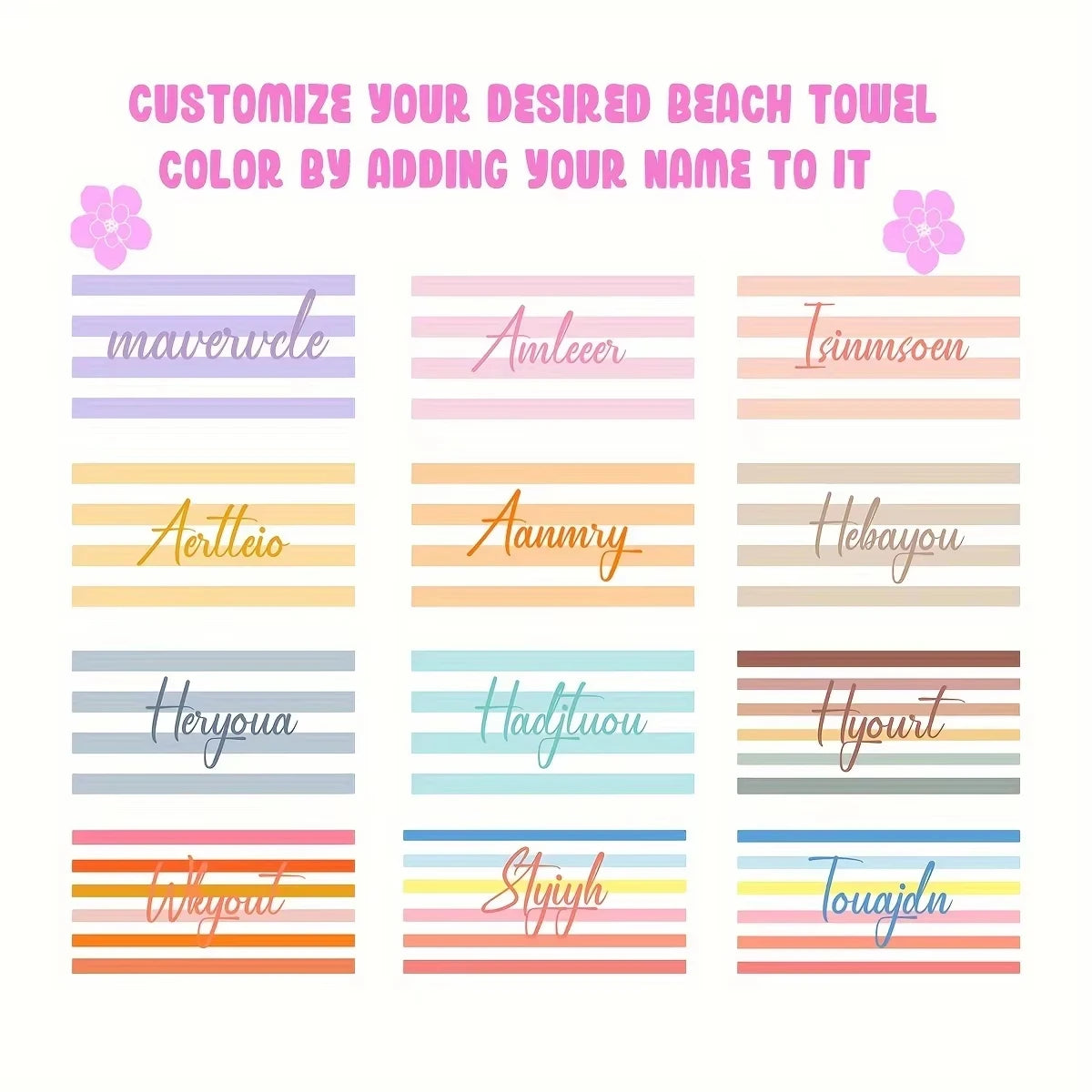 Personalized Striped Beach Towel Custom Name Microfiber Quick Dry