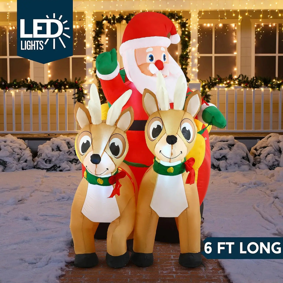 Joyfy Santa Sleigh With Reindeer LED Christmas Inflatable Decoration