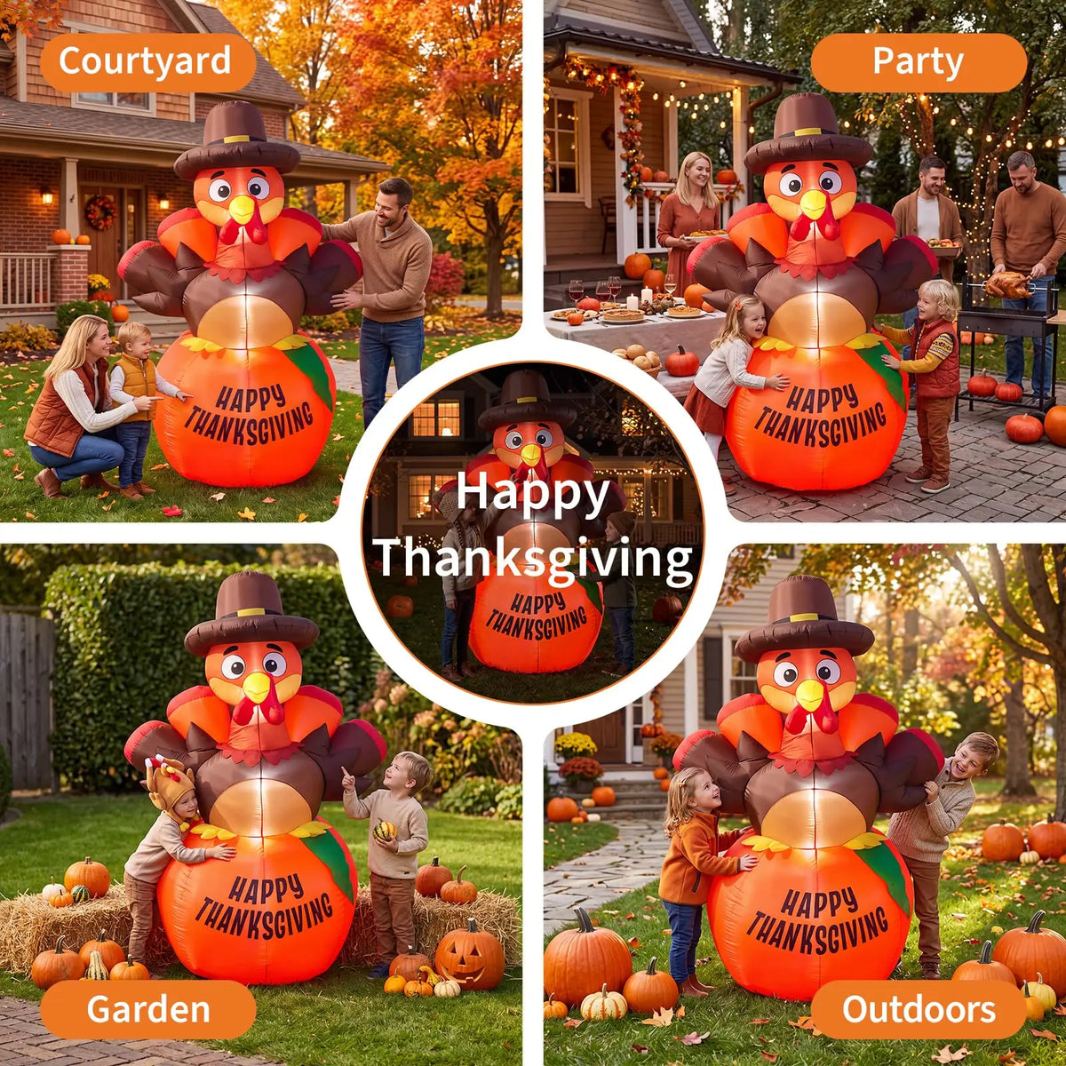HiMISS Thanksgiving Inflatable Pumpkin Turkey LED Lights Outdoor Holiday Decor