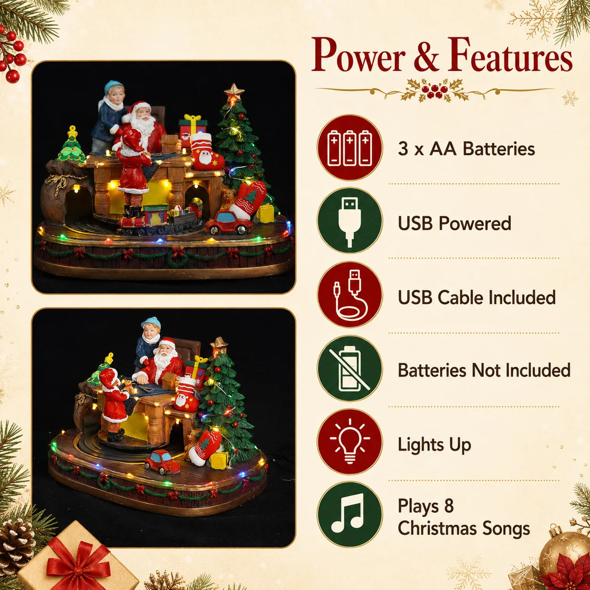 Spinning Train Music Ornament Festive Christmas Desktop Decor