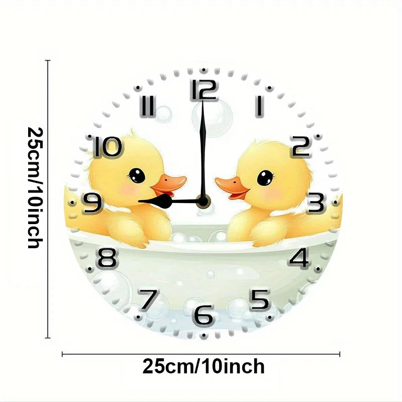 XMSJ Silent Wall Clock Duck Family Bubbles Veneer Battery Operated