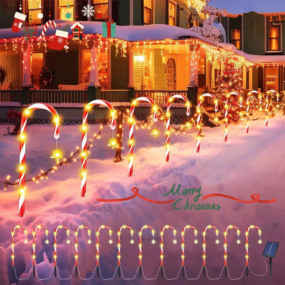 Solar Powered Garden Cane Lights Waterproof Outdoor Decorative Figure Lights