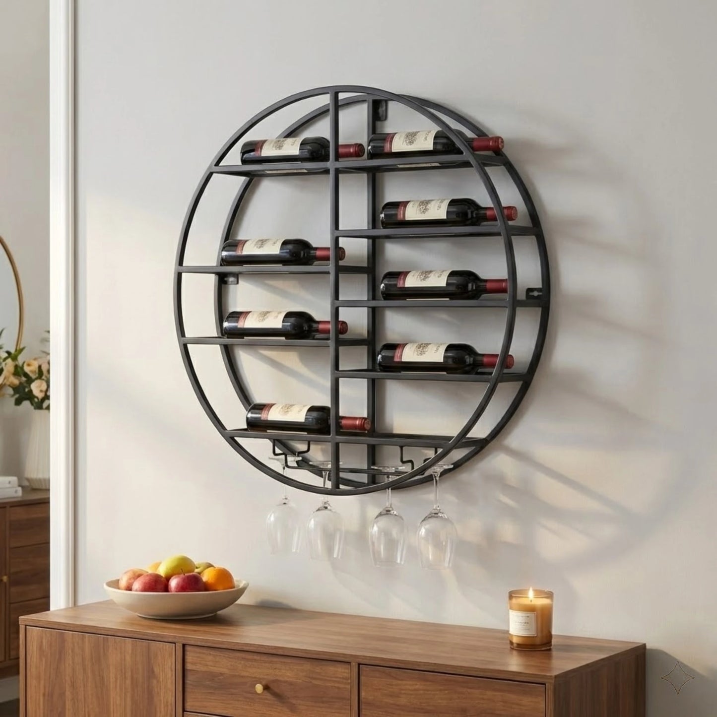 Bymaocar Steel Wall Mounted 7 Bottle Wine Rack Organizer