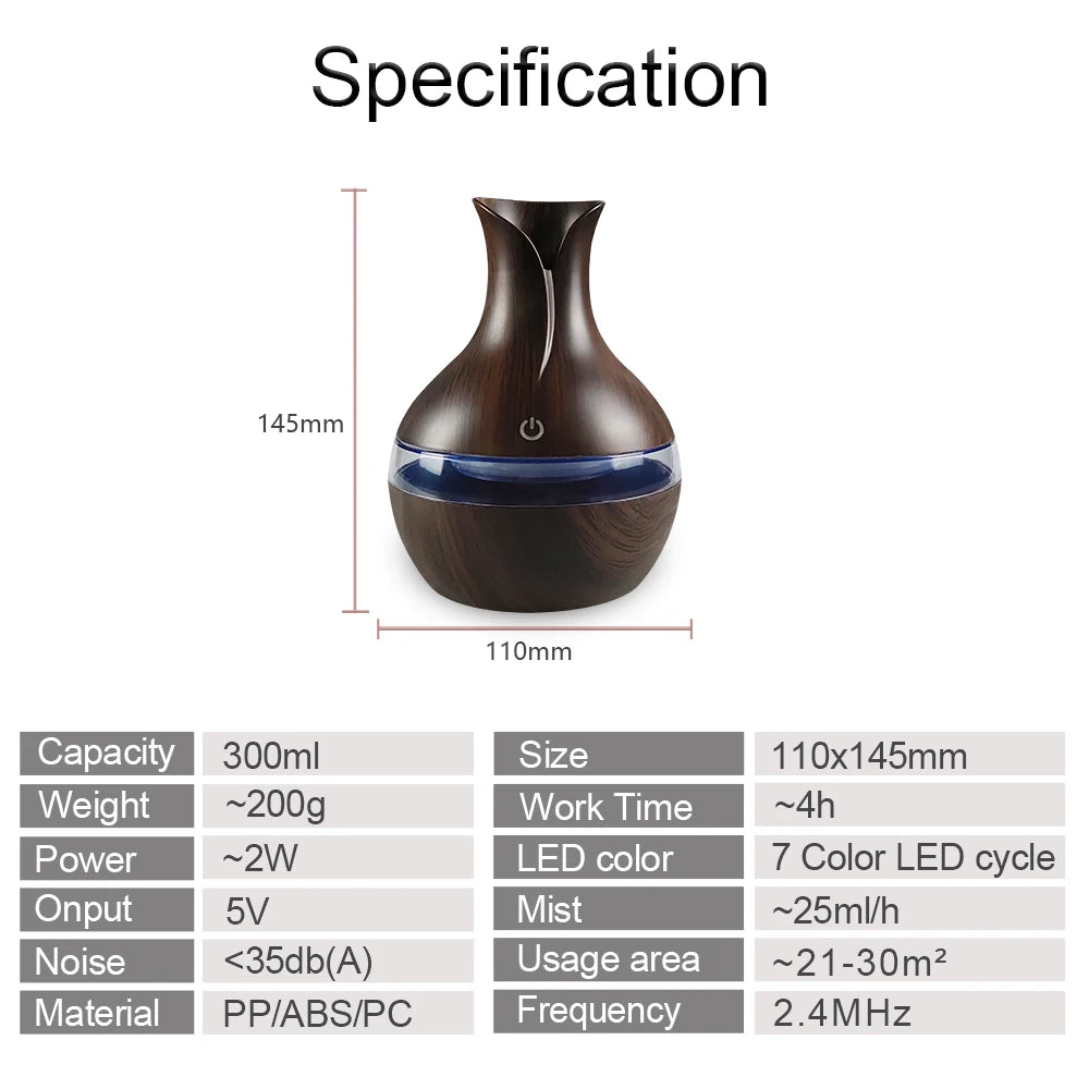 Miflame Mini USB Diffuser Humidifier With 7 Colors Led