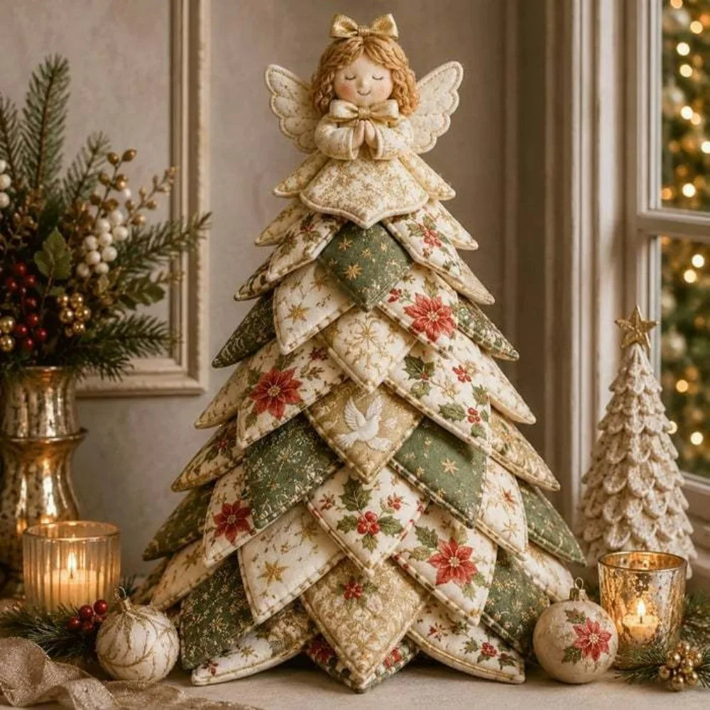 Quilted Christmas Tree Wall Hanging 3D Embroidered Holiday Decor