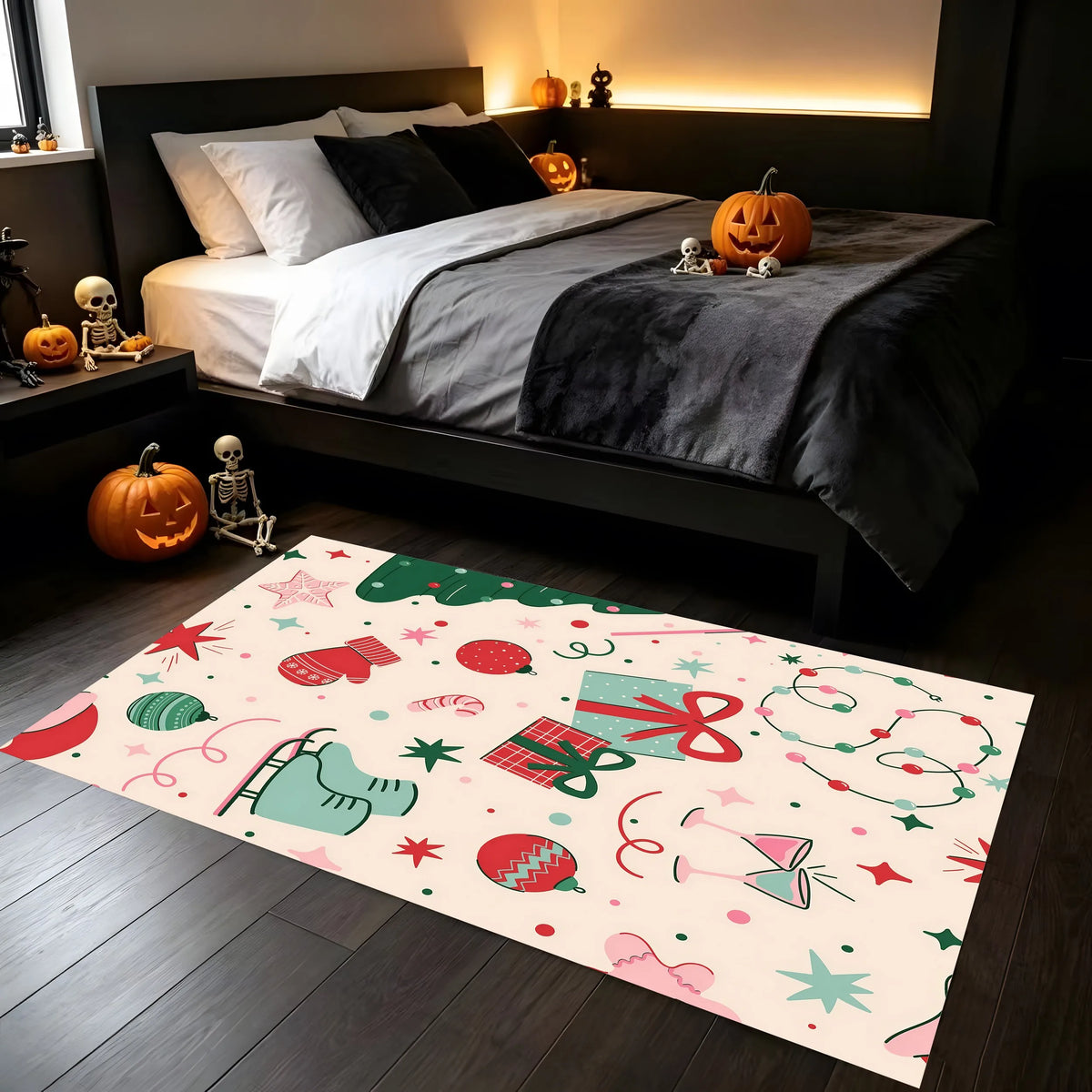 Cute Cartoon Christmas Velvet Area Rug For Living Room Bedroom
